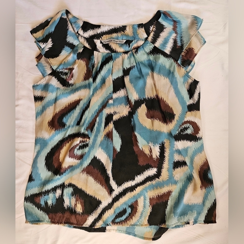 Signature By Larry Levine Womens Multicolored Short Flutter Sleeve Blouse Sz. L
